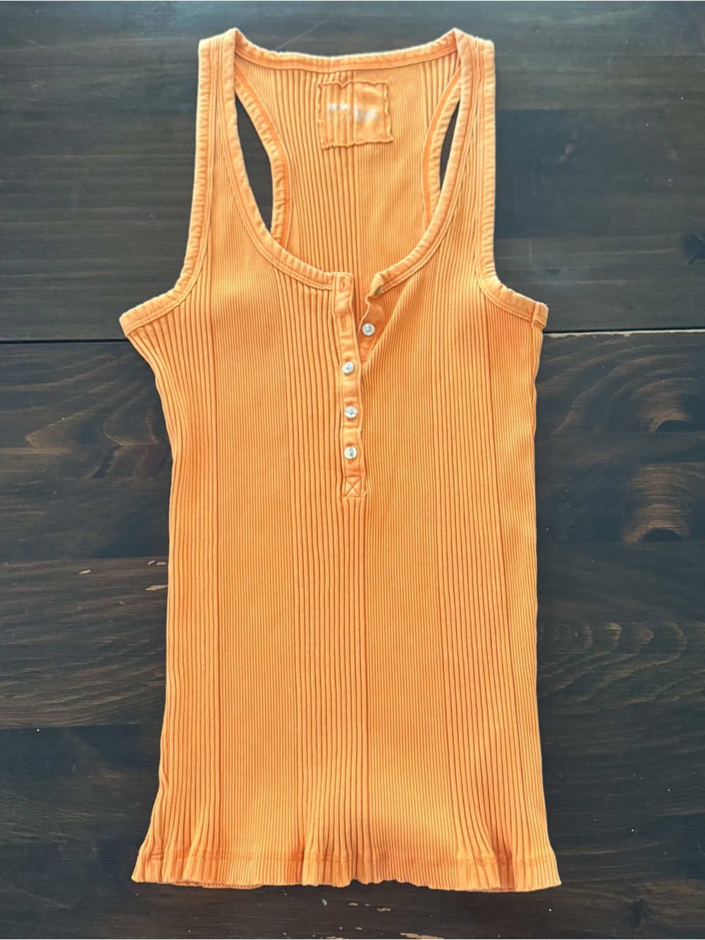 Aerie Ribbed Henley Tank Top Orange Medium Sleeveless Button Front